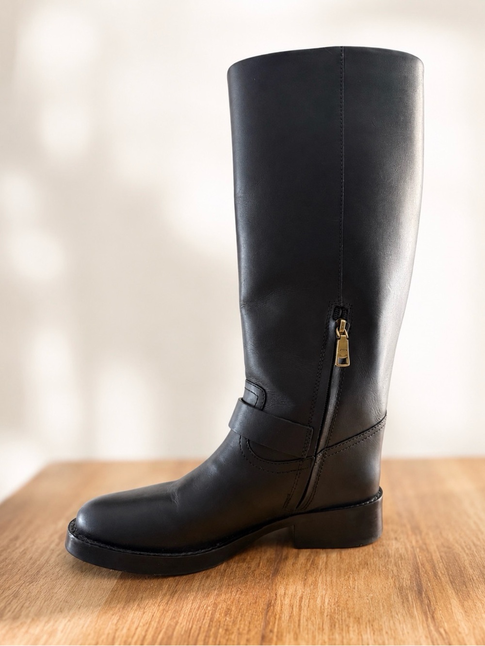 Coach Black Leather Knee High Riding Boots Gold Buckle - Picture 3 of 9